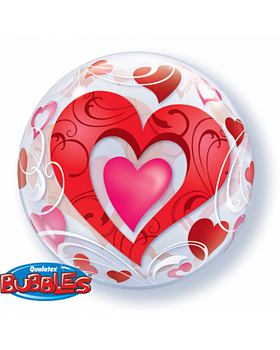 22" Red hearts & Filigree Bubble balloon