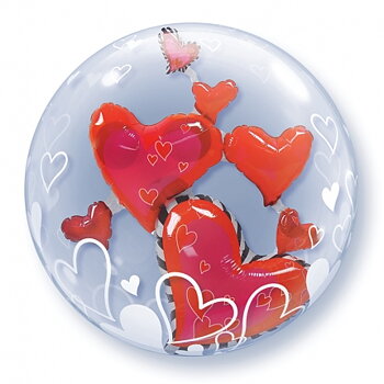 24" Lovely Floating Hearts double bubble balloons