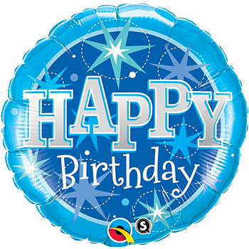 18" Happy Birthday Gnistrande Blå 45 cm