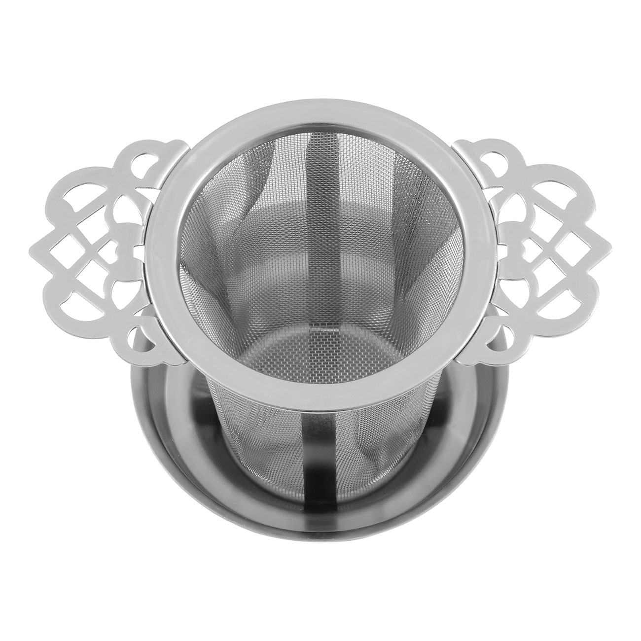 Metal tea strainer with drip tray