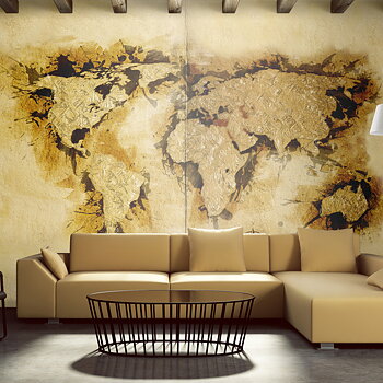 Fototapet - Världskarta gyllene kontinenter  (450 x 270 cm)