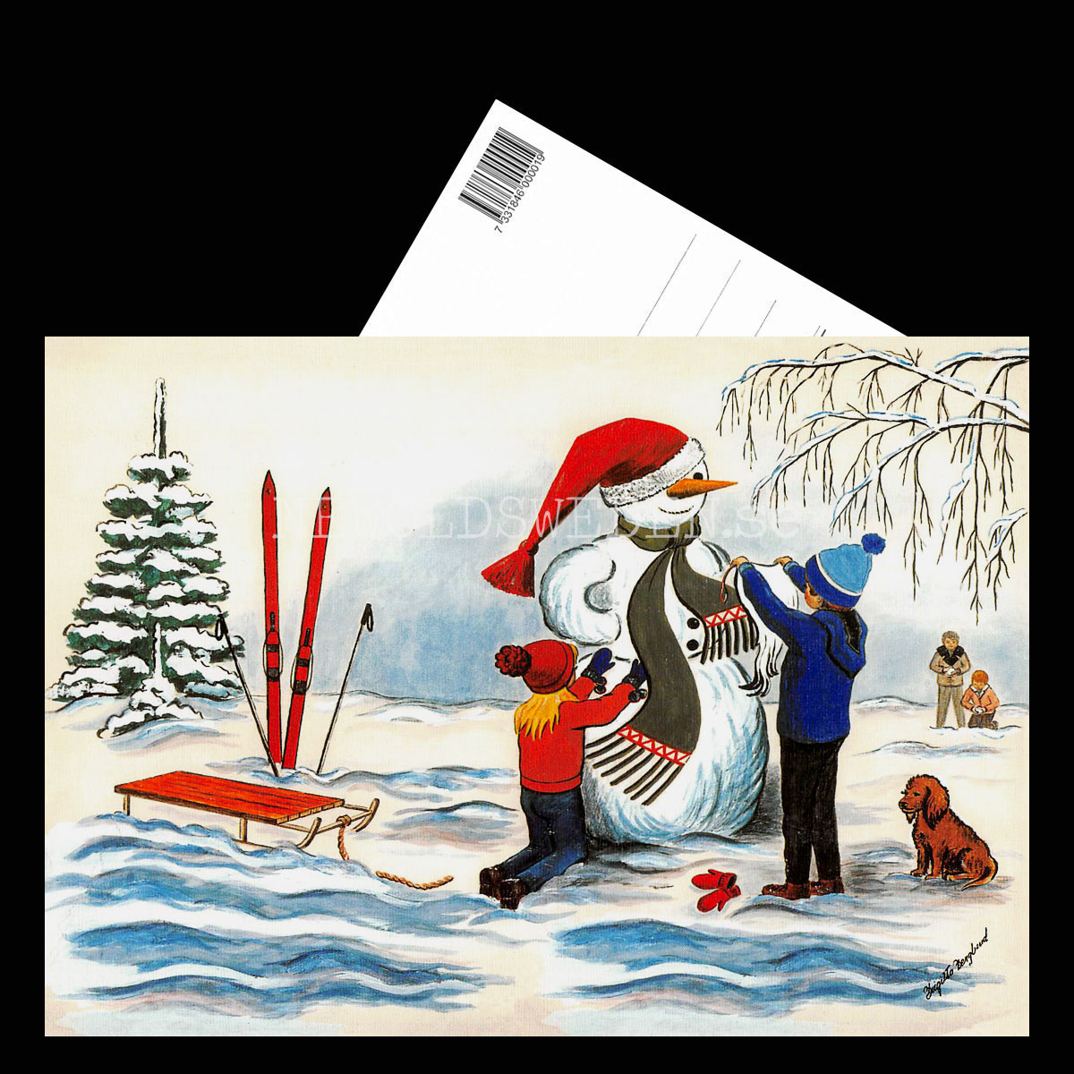 Julkort Snögubben - Birgitta Berglund Nr: 11 - Vykort A5 - 3