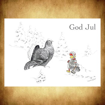 Julkort Nisse och Tjäder God Jul - Birgitta Berglund Nr: 23 - Vykort A5