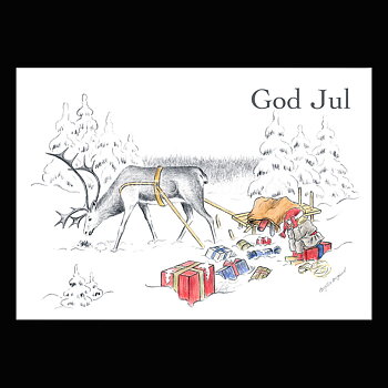 Julkort Nisse och Renen God Jul - Birgitta Berglund Nr: 29 - Vykort A5