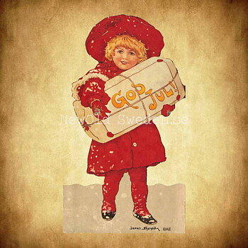 Pappersrad Flicka med julklapp 15 x 58 cm Jenny Nyström - R06