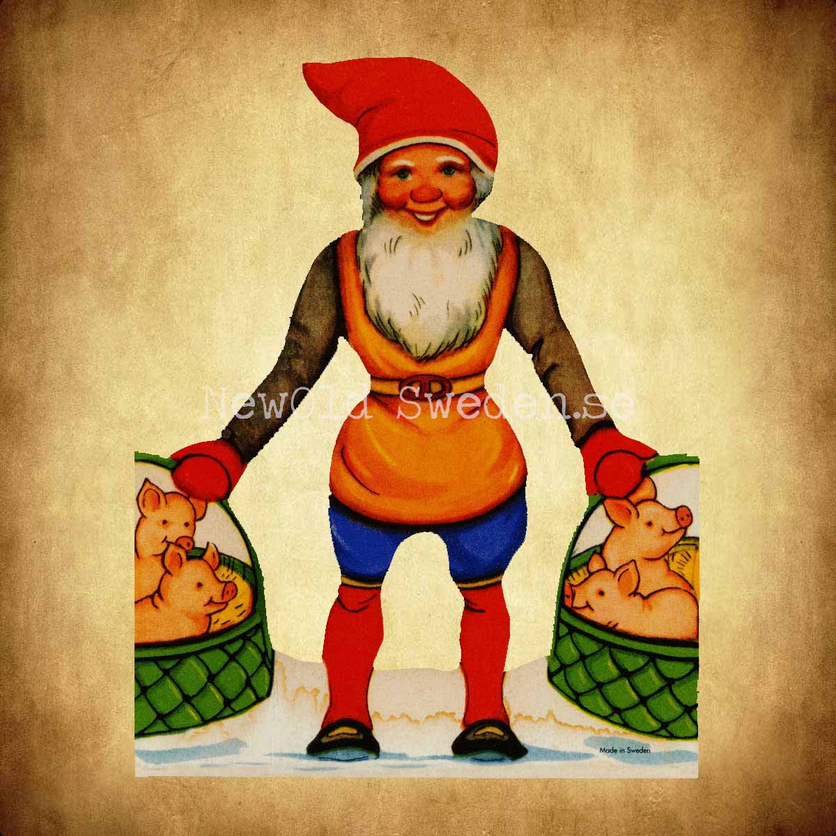 Pappersrad Tomte med griskorg 15 x 70 cm - R09