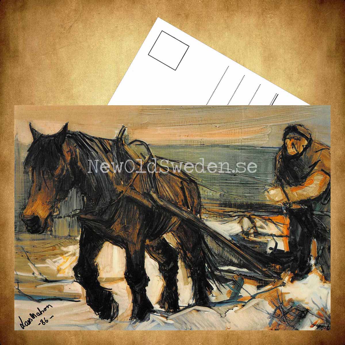 Häst i arbete Lars Matson 1986 - Vykort A5 - 3