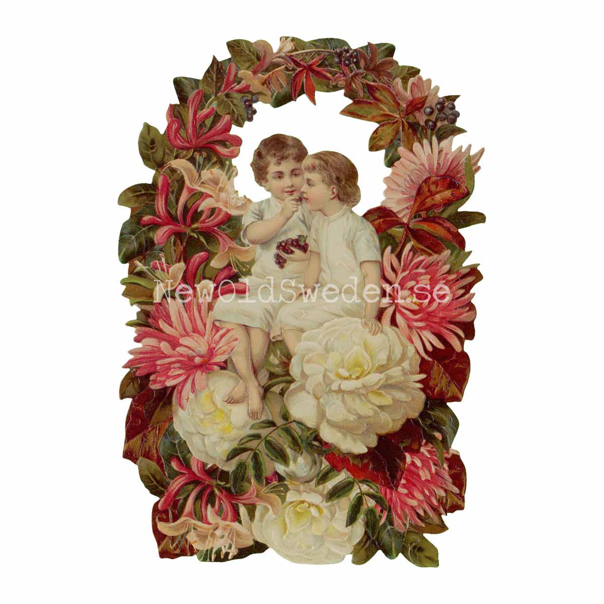 Brother and Sister in floral Wreath 11.5x16.5 cm - Bokmärke © Ernst Freihoff 5092 - 3