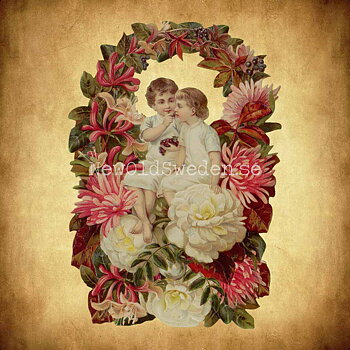 Brother and Sister in floral Wreath 11.5x16.5 cm - Bokmärke © Ernst Freihoff 5092