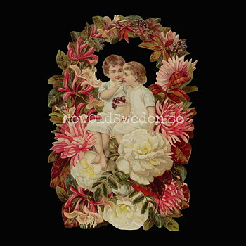 Brother and Sister in floral Wreath 11.5x16.5 cm - Bokmärke © Ernst Freihoff 5092
