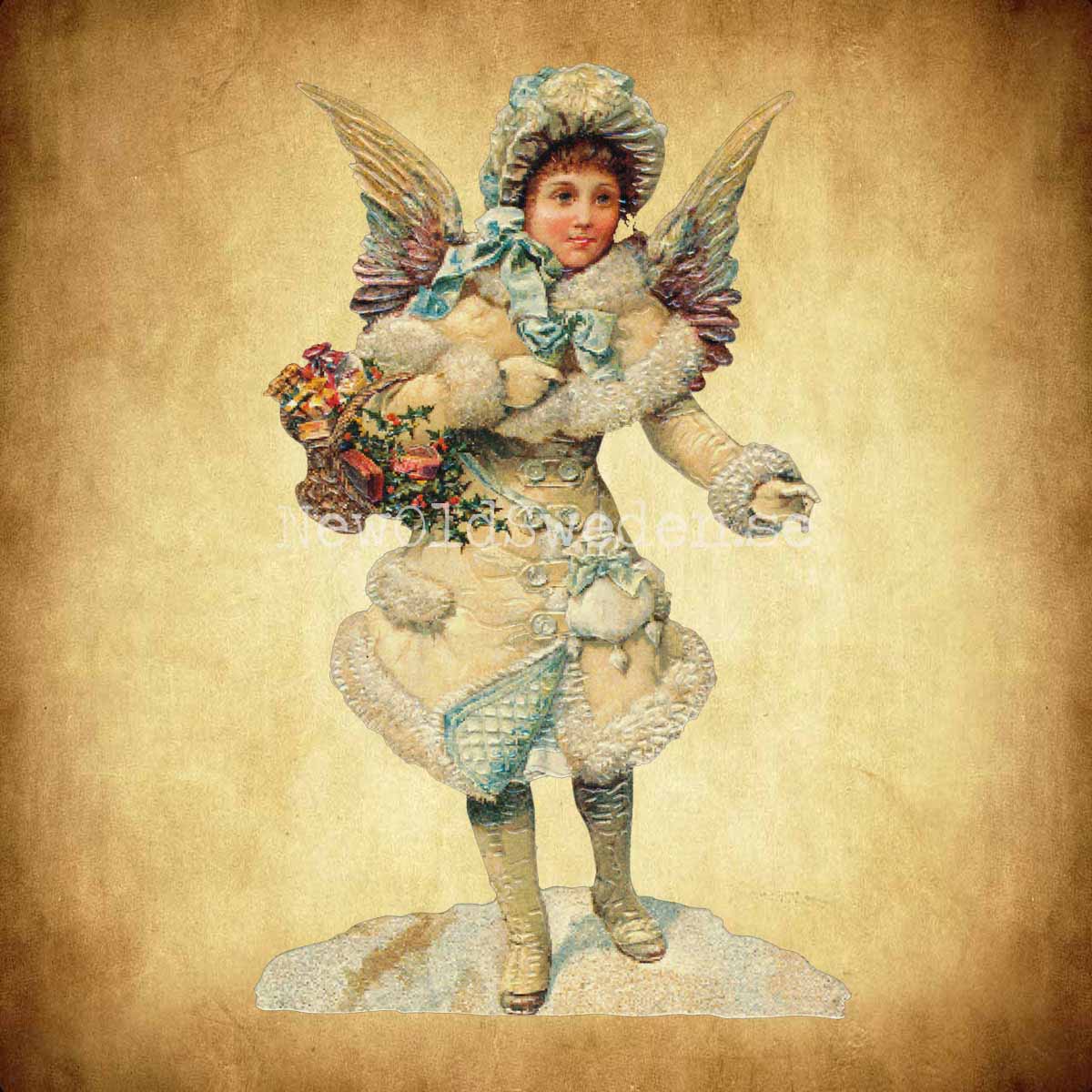Winterangel with Flower Bascet 10.5x16.5 cm - EF 5102 - 2