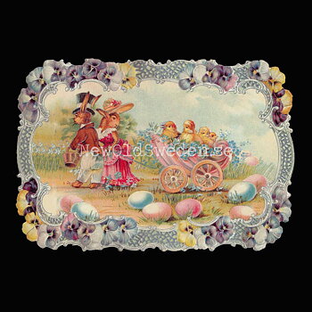 Easter Bunnies with decorated Handcart 16.5x11 cm - Bokmärke © Ernst Freihoff 5111