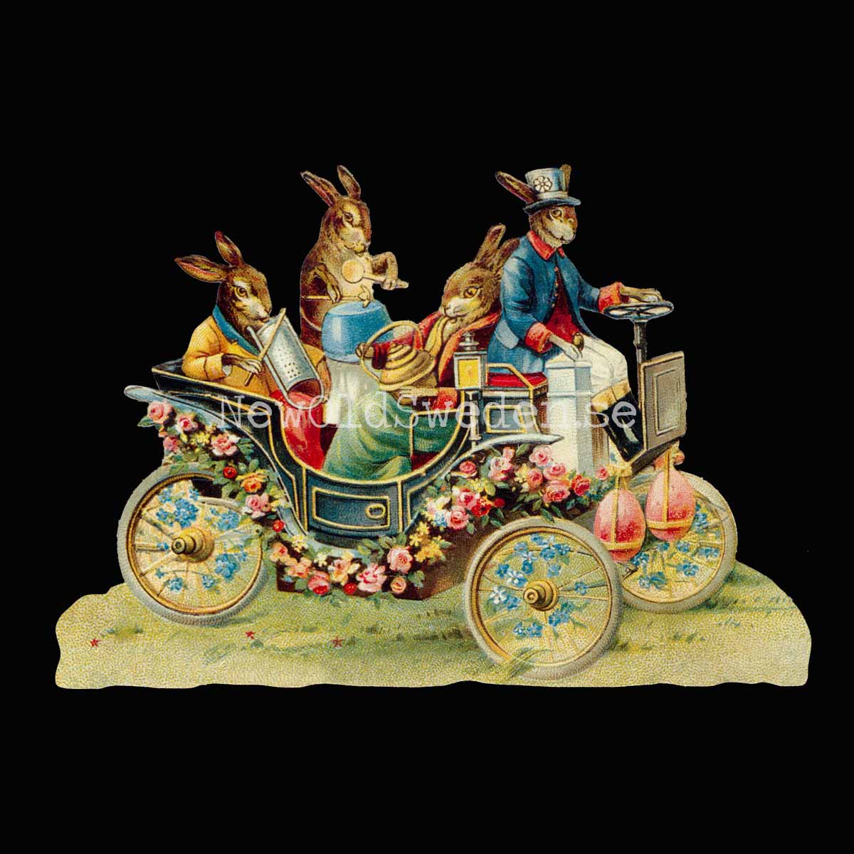 Easter Bunnies in Car 16.5x11.5 cm - Bokmärke © Ernst Freihoff 5112