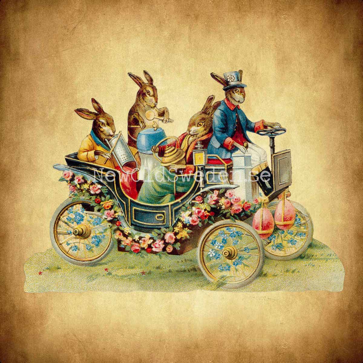 Easter Bunnies in Car 16.5x11.5 cm - Bokmärke © Ernst Freihoff 5112 - 2