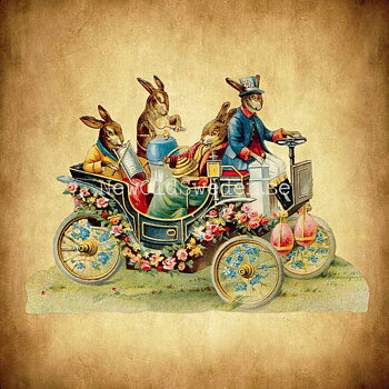 Easter Bunnies in Car 16.5x11.5 cm - Bokmärke © Ernst Freihoff 5112