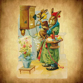 Easter Bunny with Telephone 11.5x16.5 cm - Bokmärke © Ernst Freihoff 5114