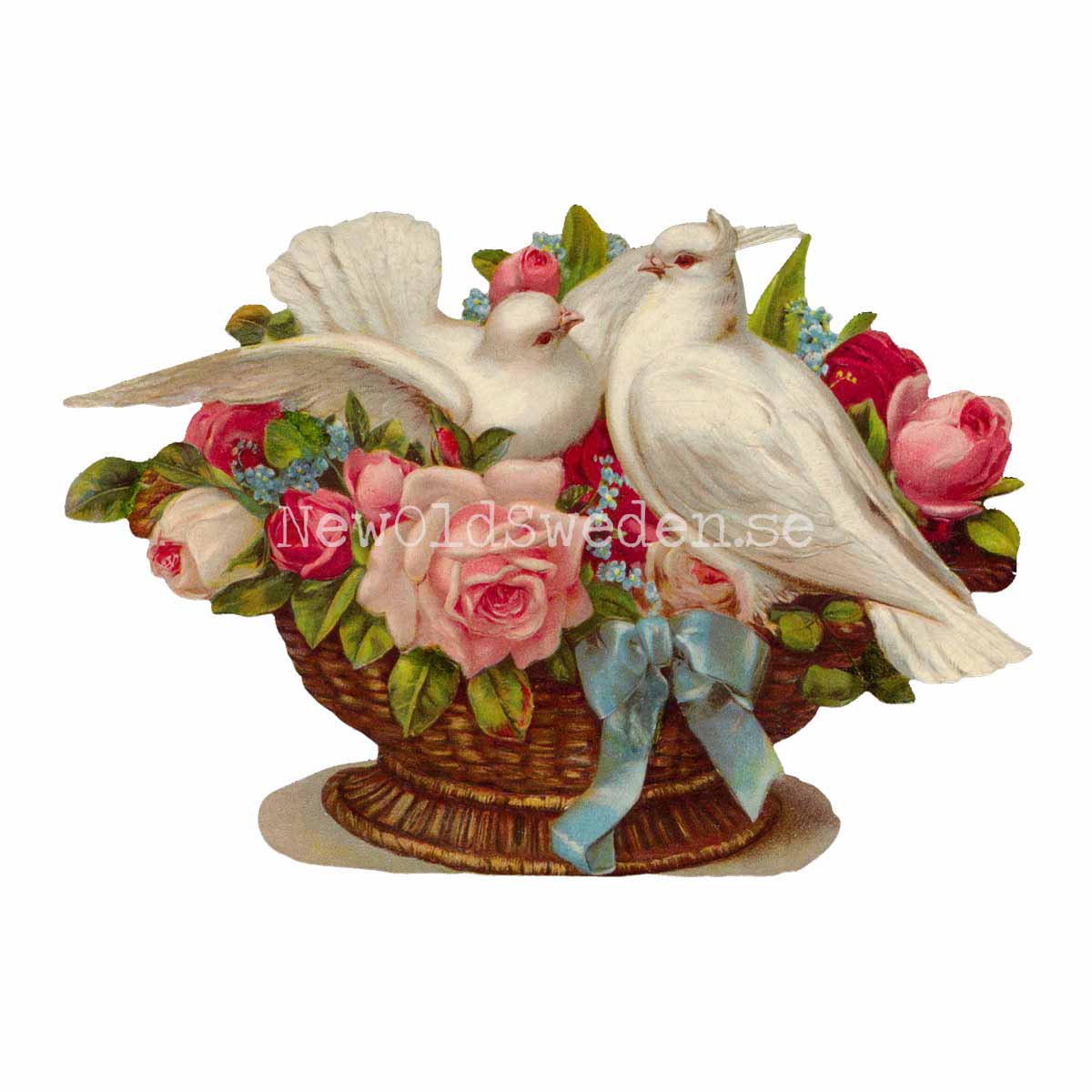 Dove in Basket with Roses 16x11 cm - Bokmärke © Ernst Freihoff 5174 - 3