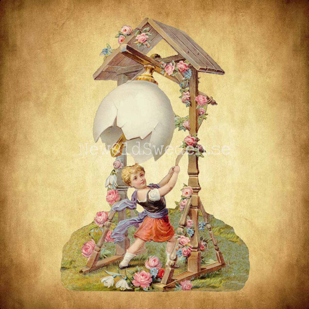 Girl ringing Easter Egg Bell 11x16.5 cm - Bokmärke © Ernst Freihoff 5178 - 2
