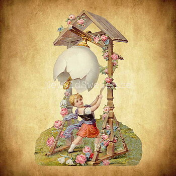 Girl ringing Easter Egg Bell 11x16.5 cm - Bokmärke © Ernst Freihoff 5178