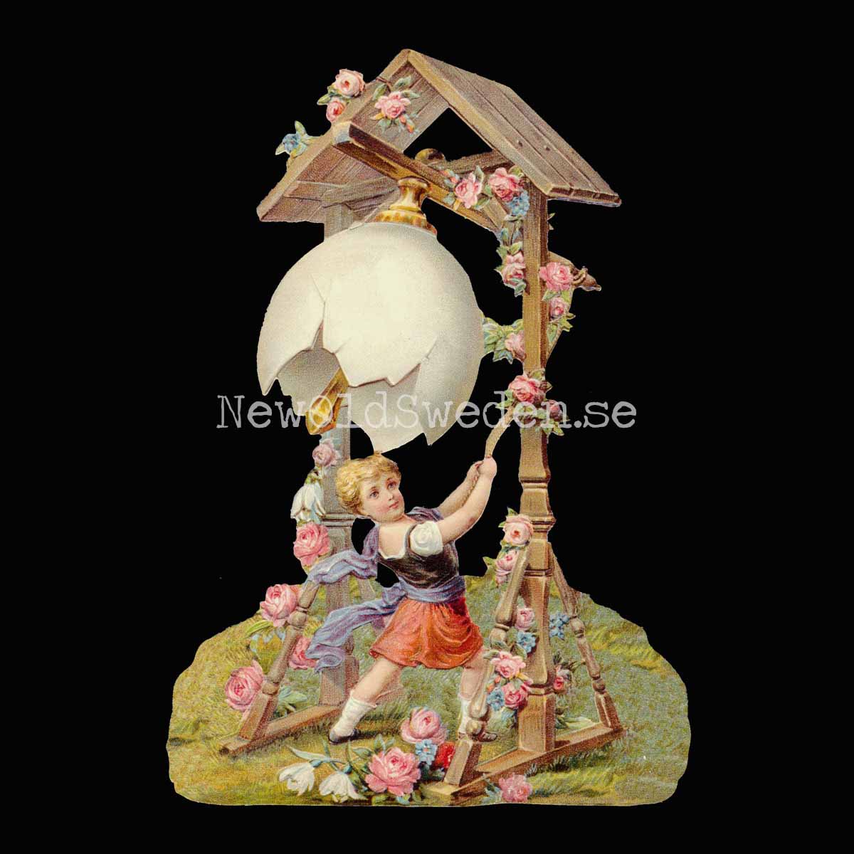 Girl ringing Easter Egg Bell 11x16.5 cm - Bokmärke © Ernst Freihoff 5178
