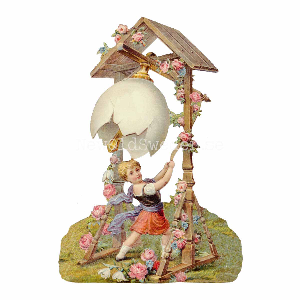Girl ringing Easter Egg Bell 11x16.5 cm - Bokmärke © Ernst Freihoff 5178 - 3