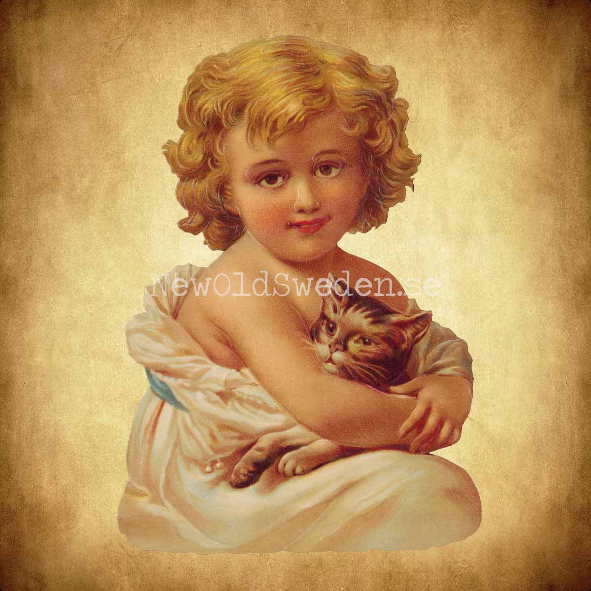 Girl with Cat 11.5x16 cm - Bokmärke © Ernst Freihoff 5157 - 2