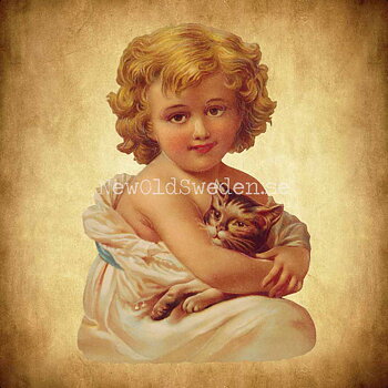 Girl with Cat 11.5x16 cm - Bokmärke © Ernst Freihoff 5157