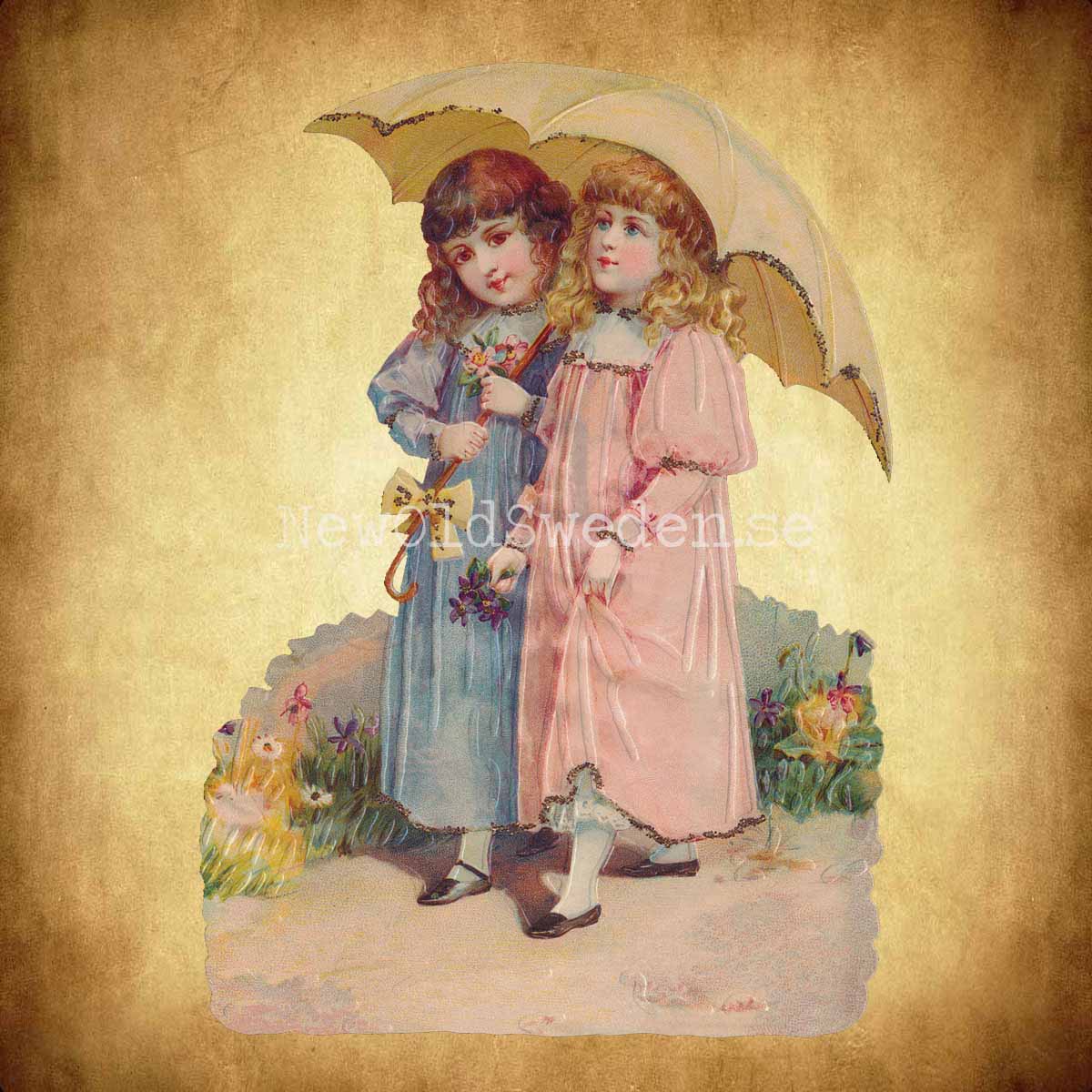 Children with Umbrella 11.5x16.5 cm - Bokmärke © Ernst Freihoff 5158 - 2