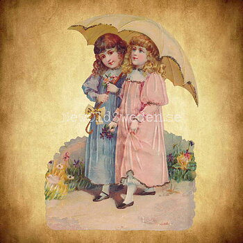 Children with Umbrella 11.5x16.5 cm - Bokmärke © Ernst Freihoff 5158