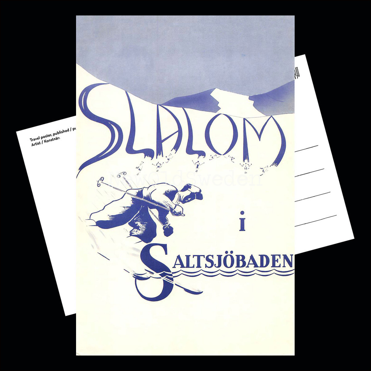 SKIDÅKNING I SALTSJÖBADEN - 1942 - Vykort 12 x 18 cm - 3