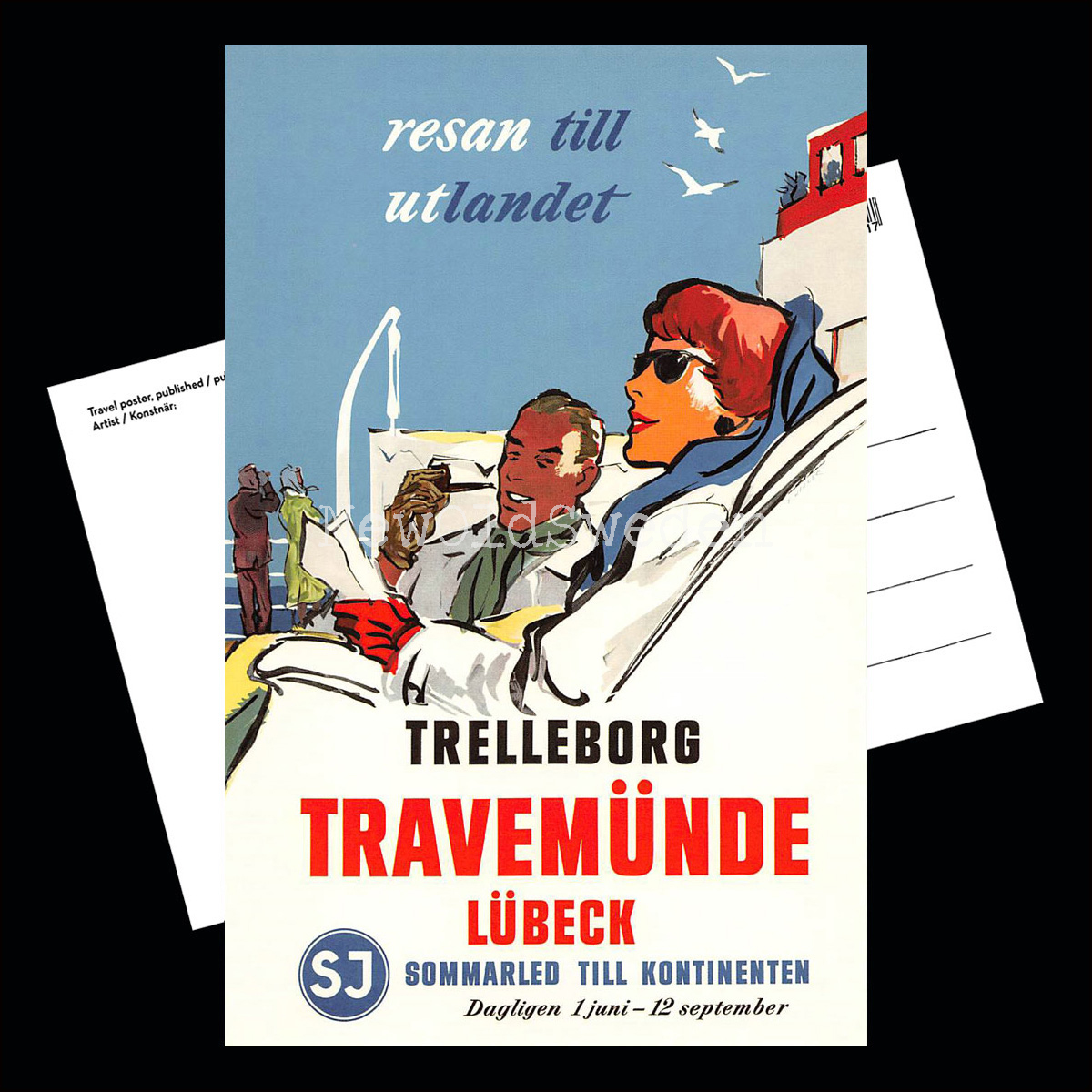 SJ TRELLEBORG TILL TRAVEMÜNDE - PAR I SOLSTOLAR - 1954 - Vykort 12 x 18 cm - 3