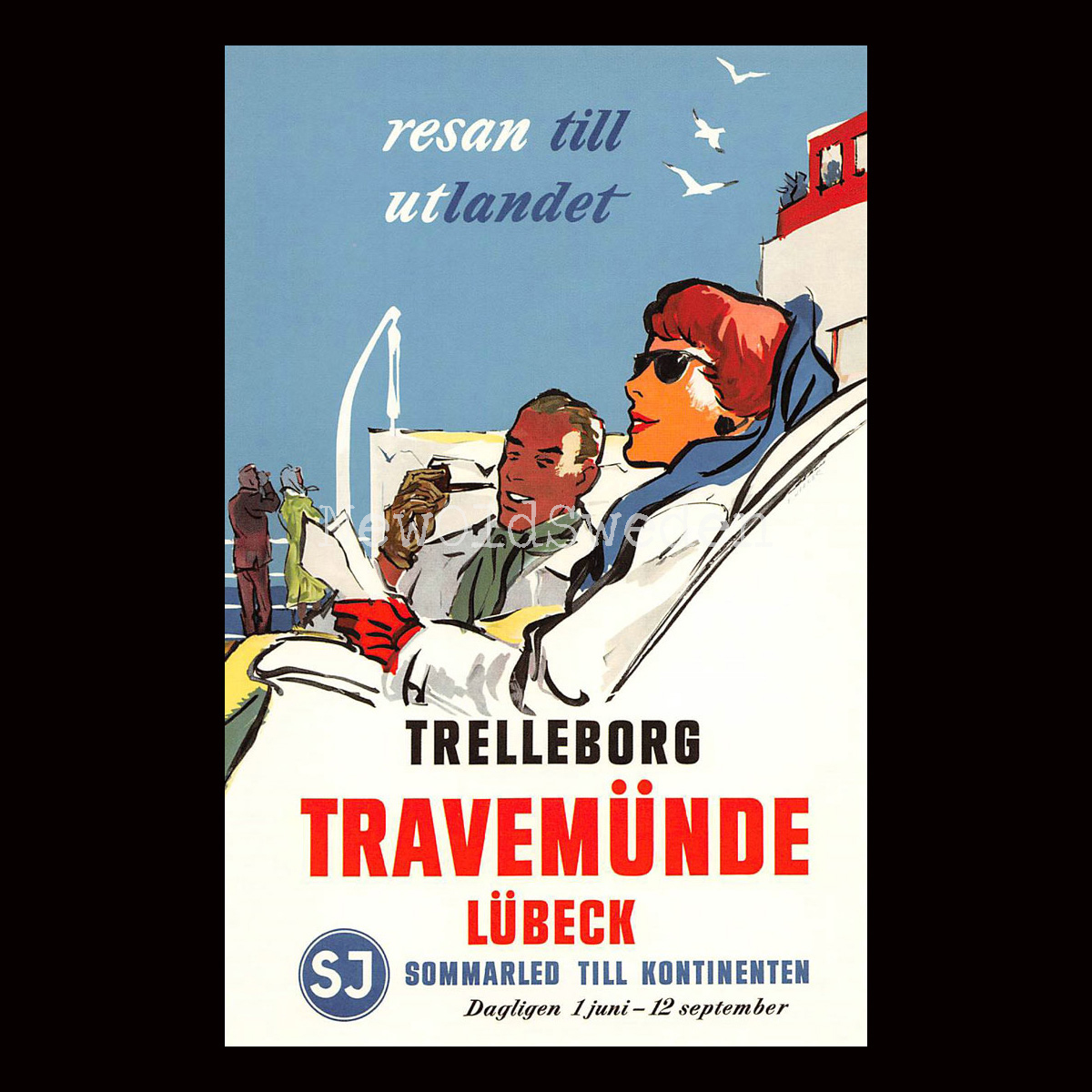 SJ TRELLEBORG TILL TRAVEMÜNDE - PAR I SOLSTOLAR - 1954 - Vykort 12 x 18 cm