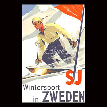 SJ WINTERSPORT IN ZWEDEN - 1938 - Vykort 12 x 18 cm