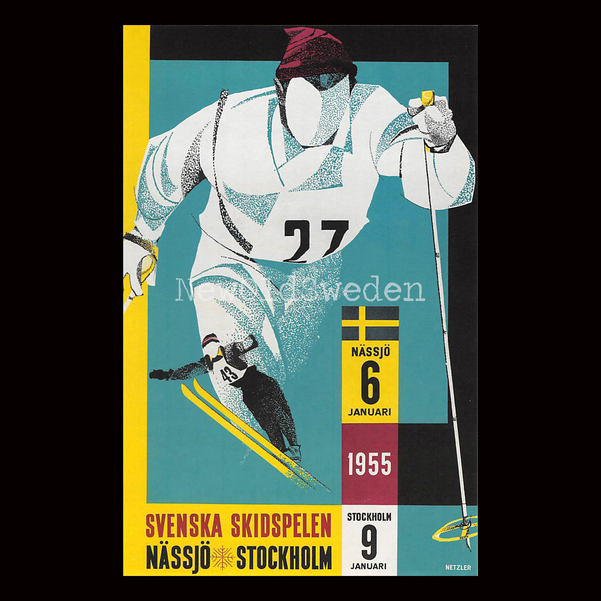 SKIDSPELEN I NÄSSJÖ & STOCKHOLM - 1955 - Vykort 12 x 18 cm