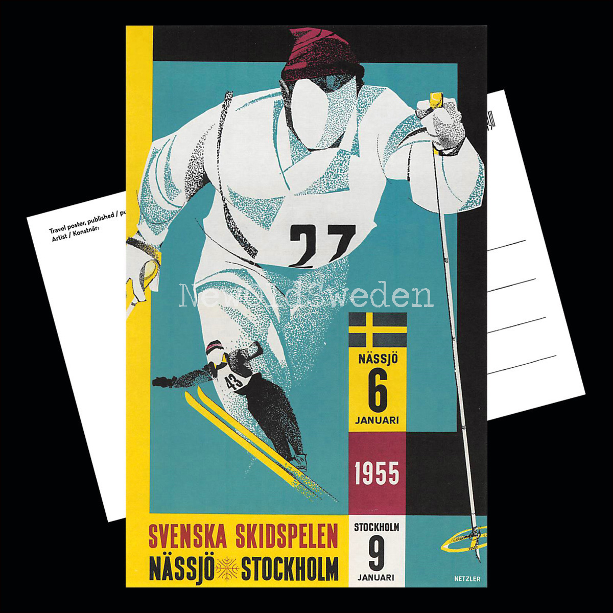 SKIDSPELEN I NÄSSJÖ & STOCKHOLM - 1955 - Vykort 12 x 18 cm - 3