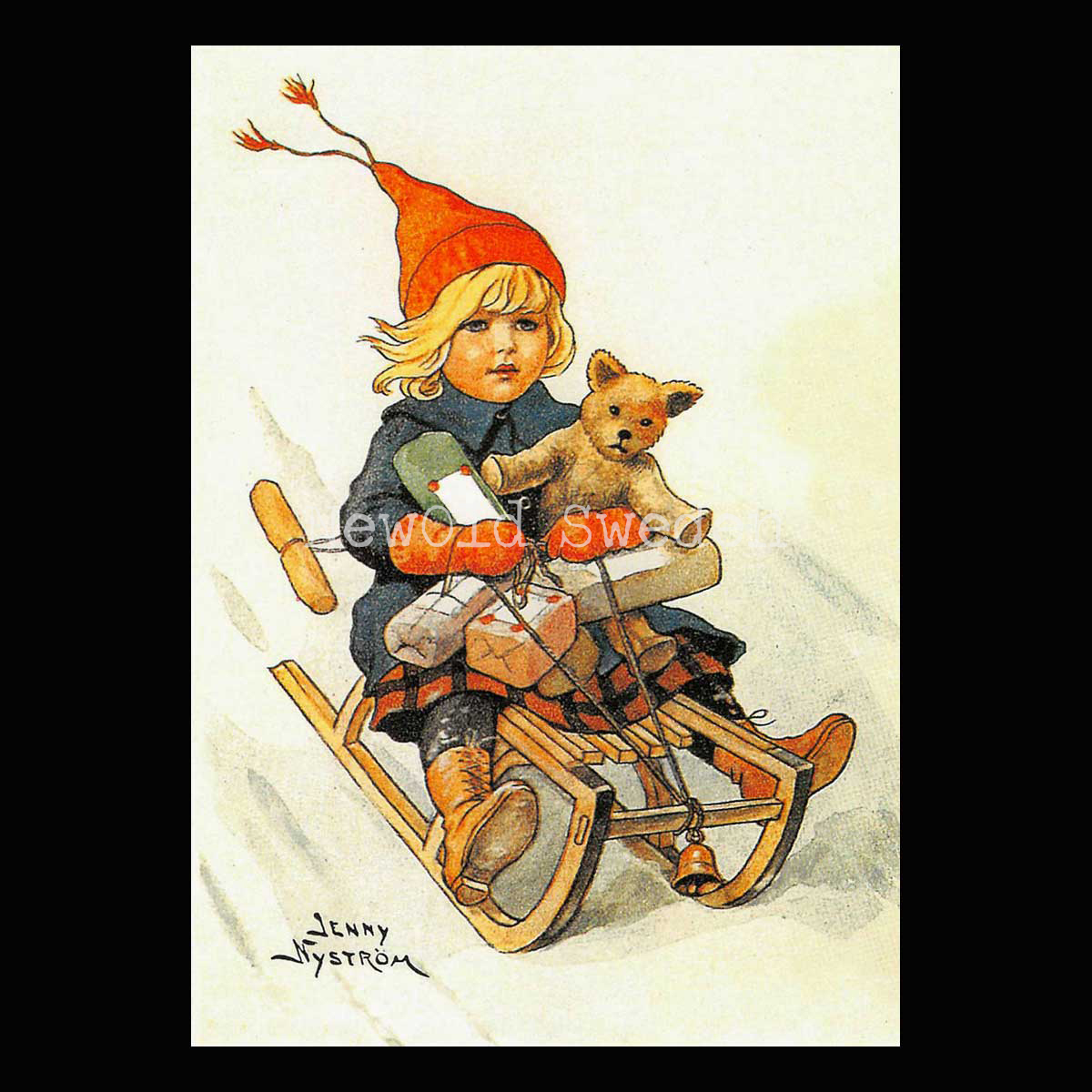 Flickan på kälken God Jul - Jenny Nyström - 1017