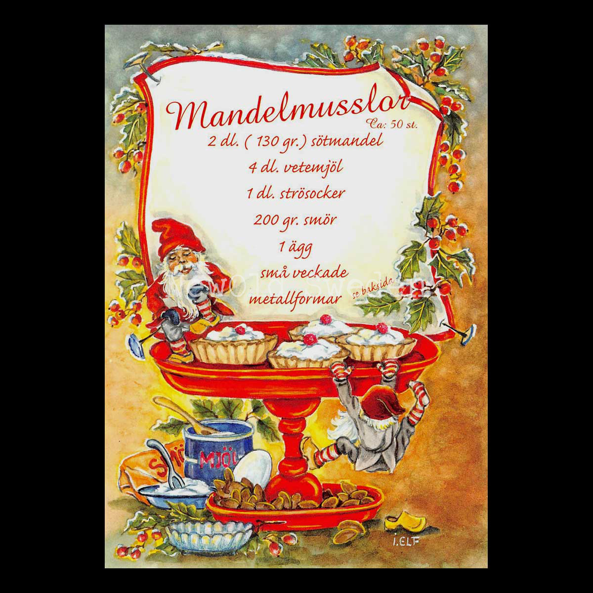 Mandelmusslor - Julkort Receptvykort - Ingrid Elf - 961