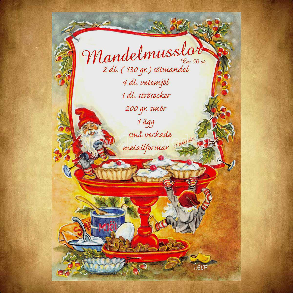 Mandelmusslor - Julkort Receptvykort - Ingrid Elf - 961 - 2