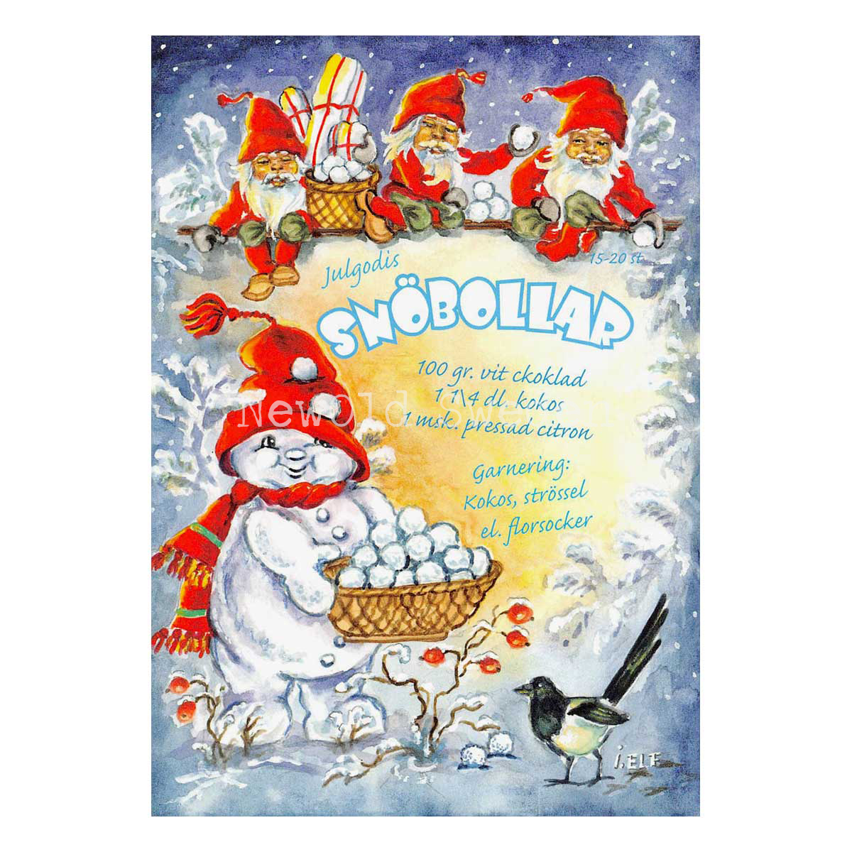 Snöbollar - Julkort Receptvykort - Ingrid Elf - 961 - 4