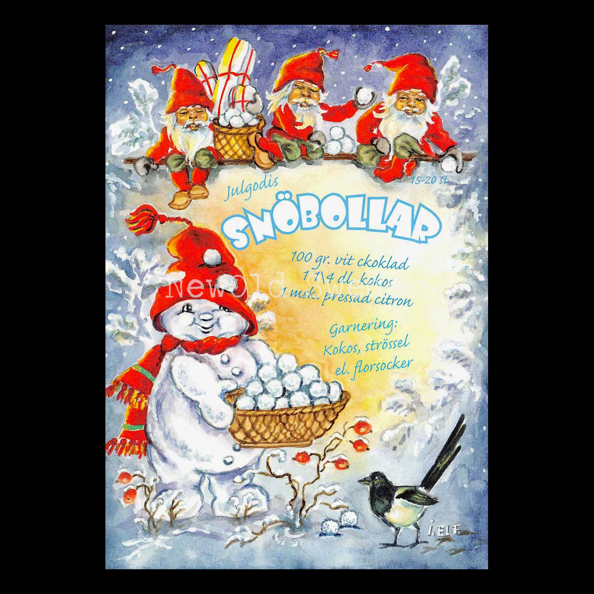 Snöbollar - Julkort Receptvykort - Ingrid Elf - 961