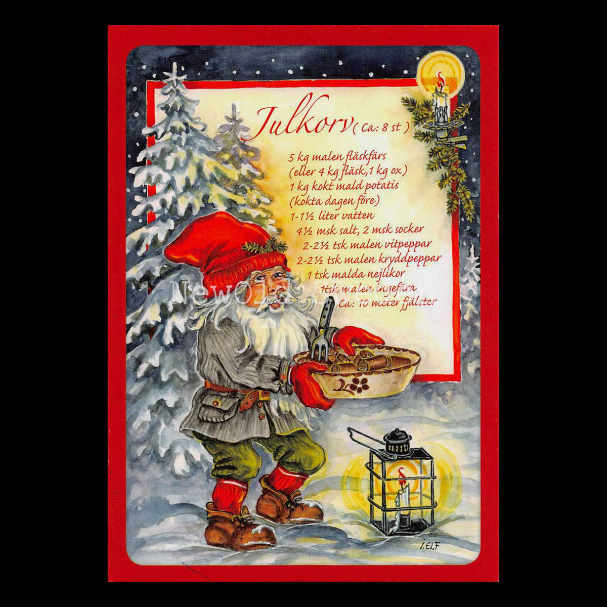 Julkorv - Julkort Receptvykort - Ingrid Elf - 961