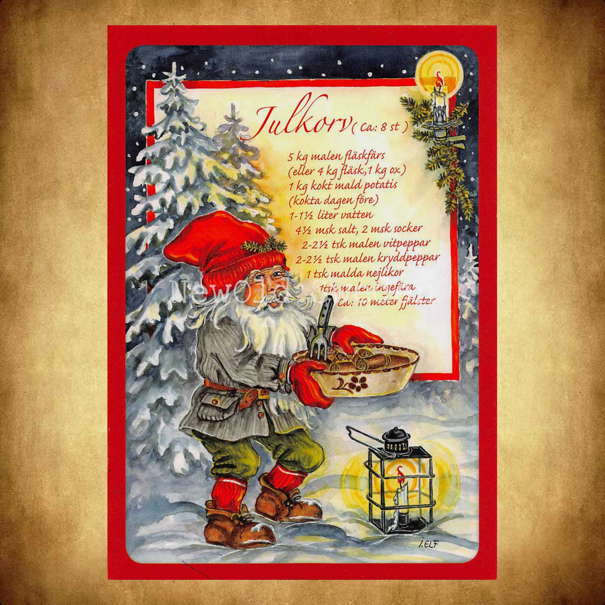 Julkorv - Julkort Receptvykort - Ingrid Elf - 961 - 2