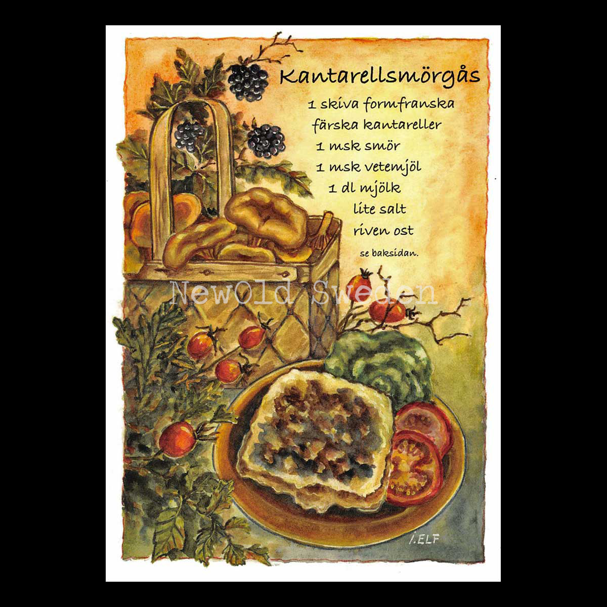 Kantarellsmörgås - Receptvykort - Ingrid Elf - 963
