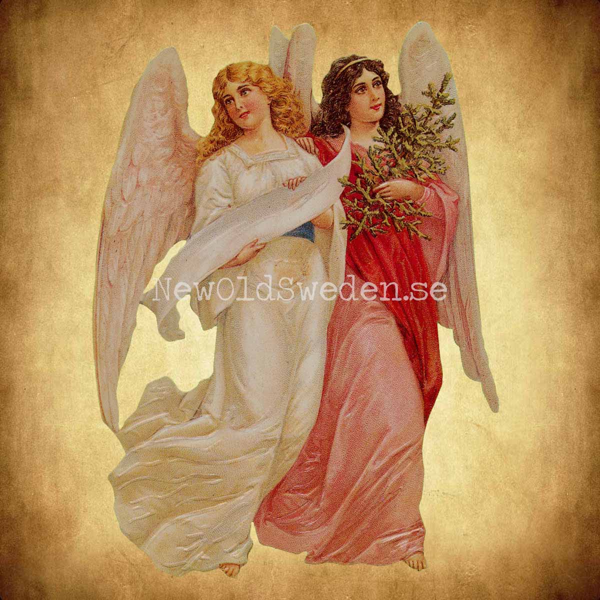 Two Angels with Christmas Tree 11.5x15.5 cm - Bokmärke © Ernst Freihoff 5025 - 2