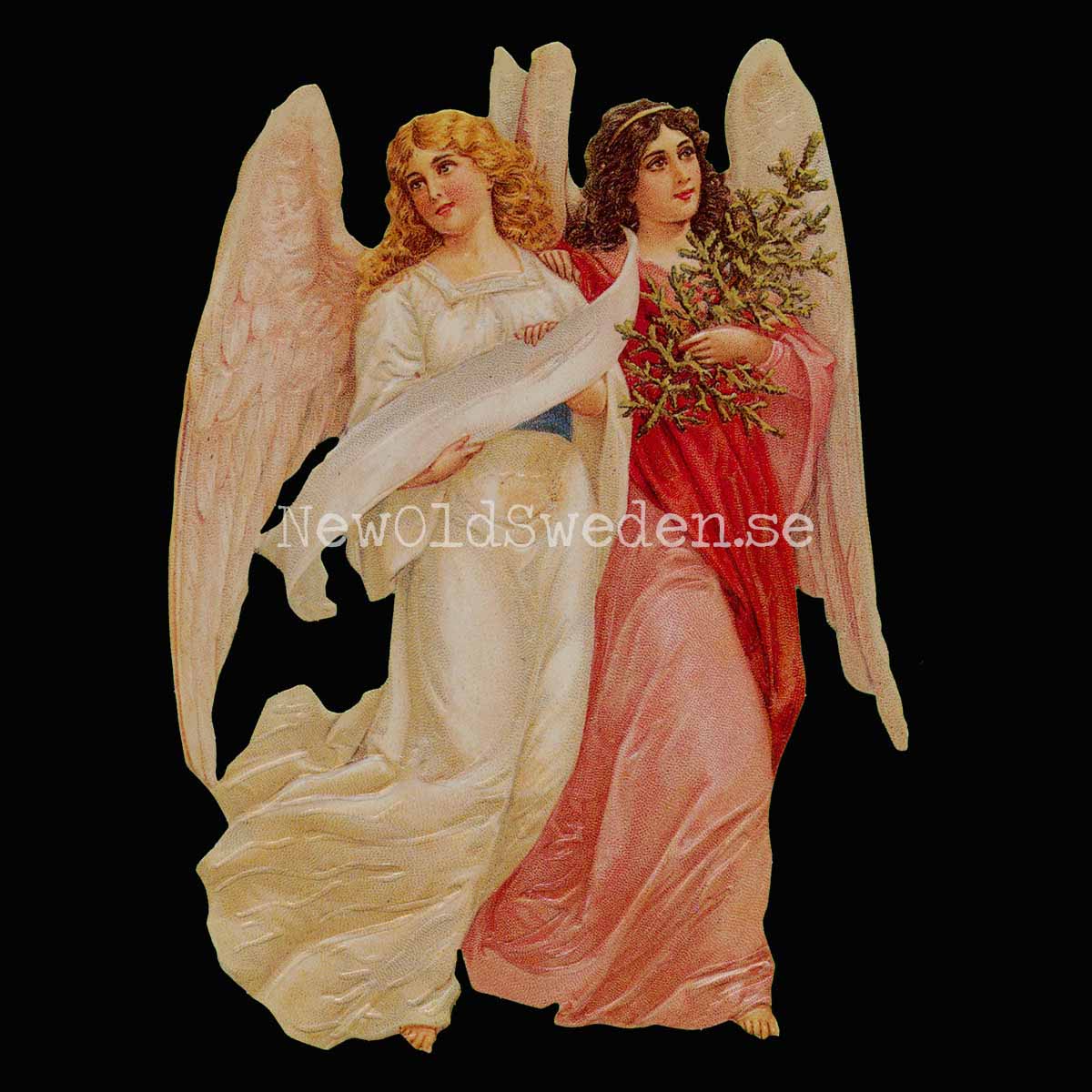 Two Angels with Christmas Tree 11.5x15.5 cm - Bokmärke © Ernst Freihoff 5025