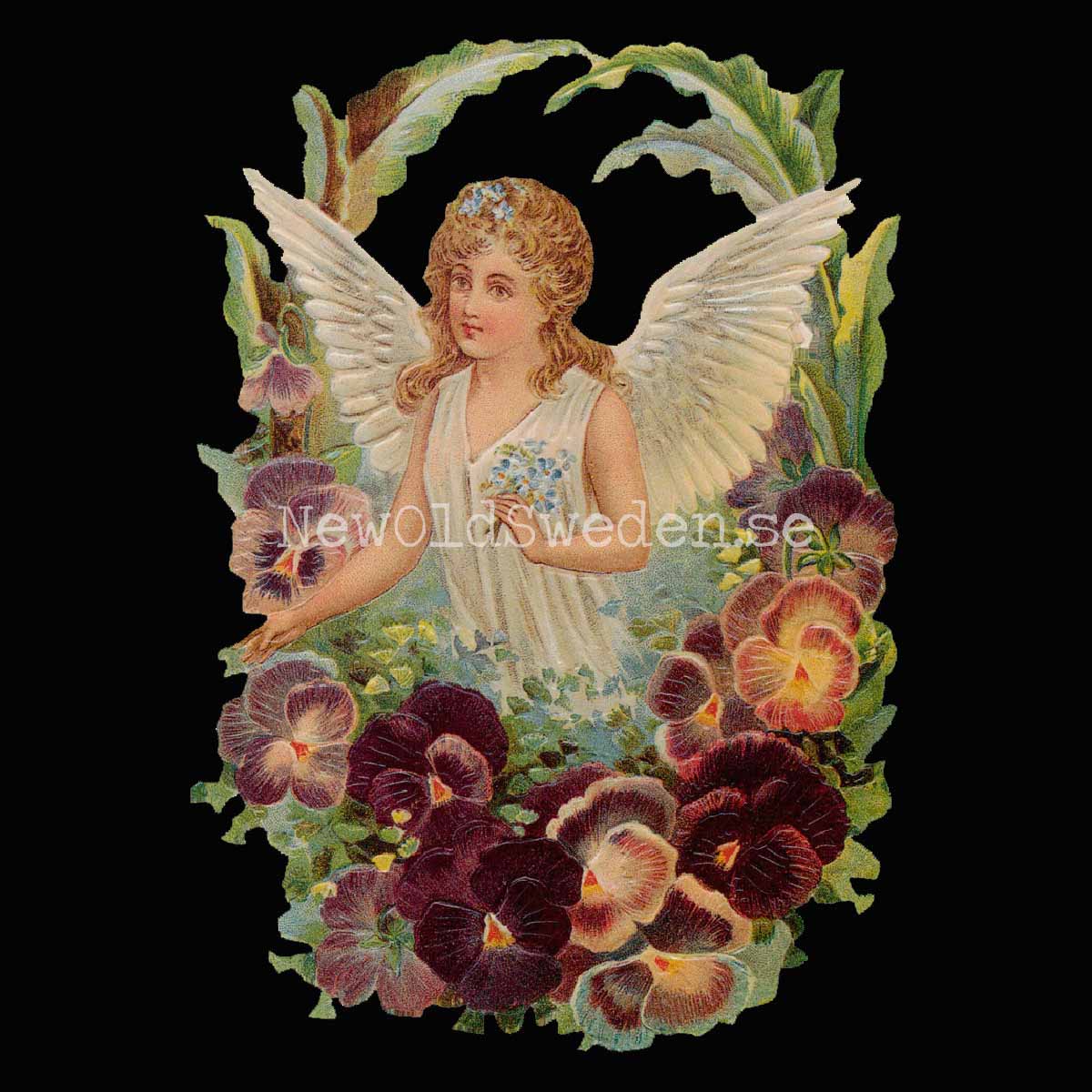 Angel with Pansies 11x16 cm - Bokmärke © Ernst Freihoff 5026