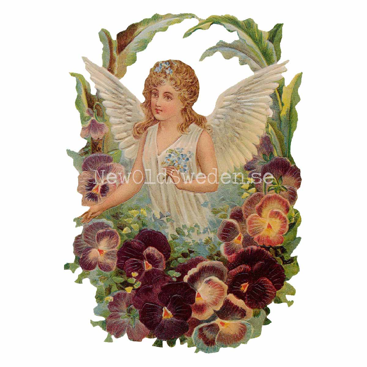 Angel with Pansies 11x16 cm - Bokmärke © Ernst Freihoff 5026 - 3