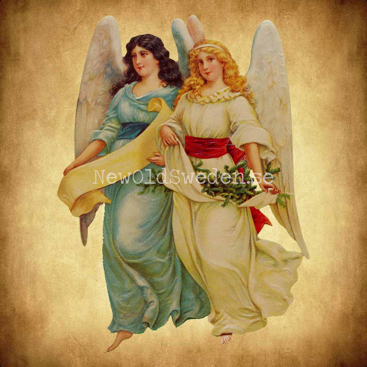Two Angels with Christmas Tree 11.5x15.5 cm - Bokmärke © Ernst Freihoff 5063 - 2