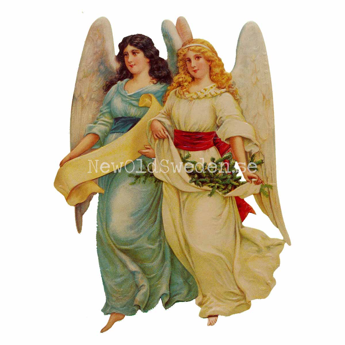 Two Angels with Christmas Tree 11.5x15.5 cm - Bokmärke © Ernst Freihoff 5063 - 3