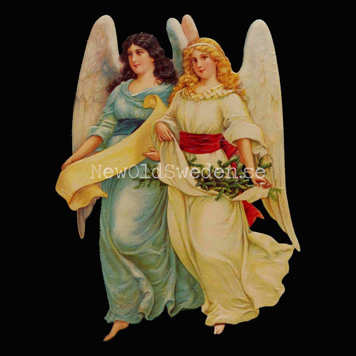 Two Angels with Christmas Tree 11.5x15.5 cm - Bokmärke © Ernst Freihoff 5063